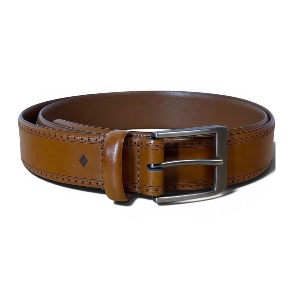 Mens Wearhouse Cognac Leather Brogue Belt Handcrafted in Italy Size 40 13033-262